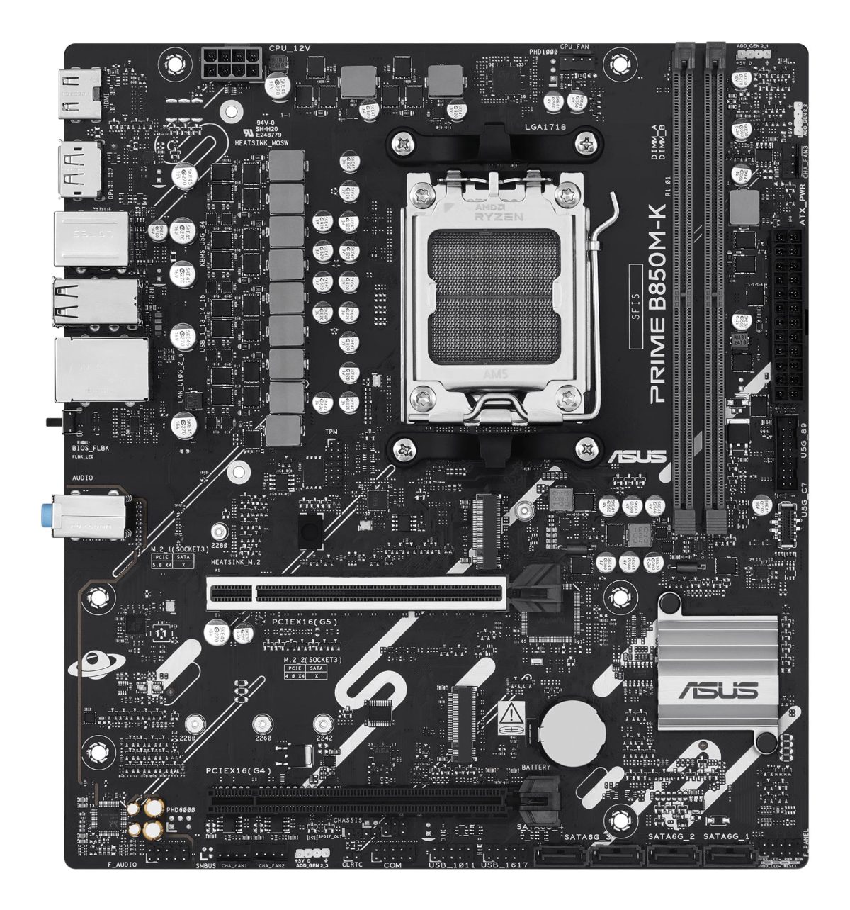 Asus PRIME B850M-K, Processor family AMD, Processor socket AM5, DDR5, Supported hard disk drive interfaces SATA, M.2, Number of SATA connectors 4