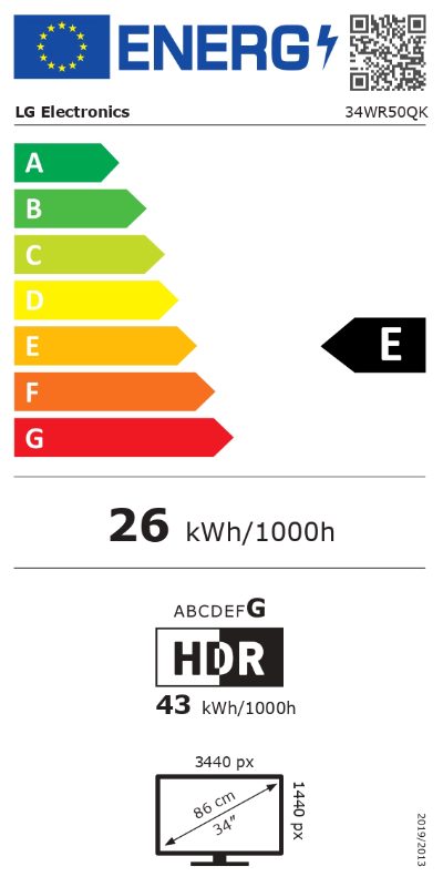 34WR50QK-B, 34 ", VA, QHD, 21:9, 100 Hz, 5 ms, 3440 x 1440 pixels, 240 cd/m², HDMI ports quantity 2