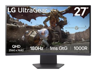 27GS60QC-B, 27 ", VA, QHD, 16:9, 180 Hz, 1 ms, 2560 x 1440 pixels, 300 cd/m², HDMI ports quantity 2
