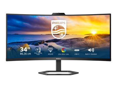Monitor with Windows Hello Webcam, 34E1C5600HE/00, 34 ", VA, 21:9, 100 Hz, 4 ms, 3440 x 1440 pixels, 300 cd/m², HDMI ports quantity 1, Black, Warranty 36 month(s)