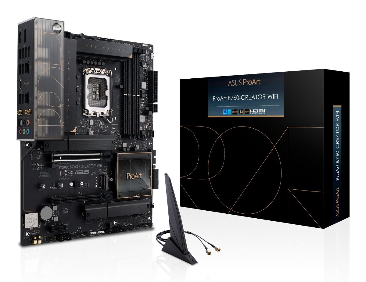 Mainboard, ASUS, Intel B760 Express, LGA1700, ATX, Memory DDR5, Memory slots 4, 1xPCI-Express 3.0 1x, 1xPCI-Express 4.0 16x, 1xPCI-Express 5.0 16x, 3xM.2, 1xHDMI, 1xDisplayPort, 4xUSB 2.0, 5xUSB 3.2, 1xUSB-C, 1xOptical S/PDIF, 2xRJ45, 5xAudio port, PROARTB760-CREATORWIFI