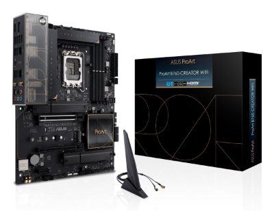 Mainboard, ASUS, Intel B760 Express, LGA1700, ATX, Memory DDR5, Memory slots 4, 1xPCI-Express 3.0 1x, 1xPCI-Express 4.0 16x, 1xPCI-Express 5.0 16x, 3xM.2, 1xHDMI, 1xDisplayPort, 4xUSB 2.0, 5xUSB 3.2, 1xUSB-C, 1xOptical S/PDIF, 2xRJ45, 5xAudio port, PROARTB760-CREATORWIFI