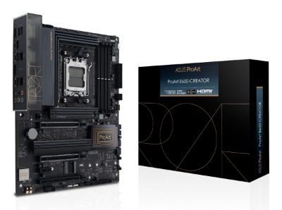 Mainboard, ASUS, AMD B650, SAM5, ATX, Memory DDR5, Memory slots 4, 1xPCI-Express 4.0 1x, 3xPCI-Express 4.0 16x, 3xM.2, 1xHDMI, 1xDisplayPort, 2xUSB 2.0, 3xUSB 3.2, 2xUSB-C, 1xOptical S/PDIF, 2xRJ45, 5xAudio port, PROARTB650-CREATOR