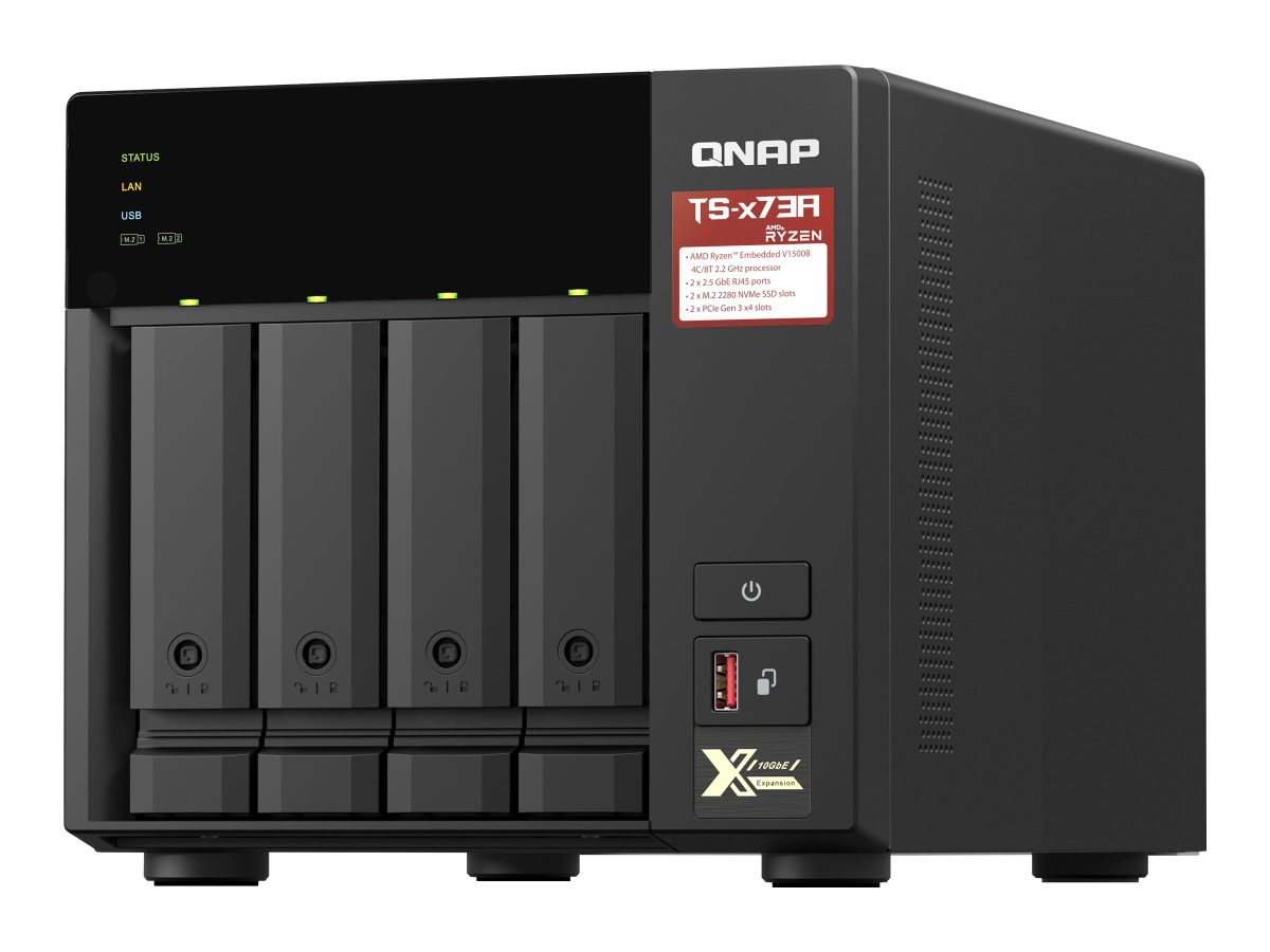4-Bay QTS and QuTS hero NAS, TS-473A-8G, Up to 4 HDD/SSD Hot-Swap, AMD Ryzen, Ryzen V1500B Quad-Core, Processor frequency 2.2 GHz, 8 GB, DDR4