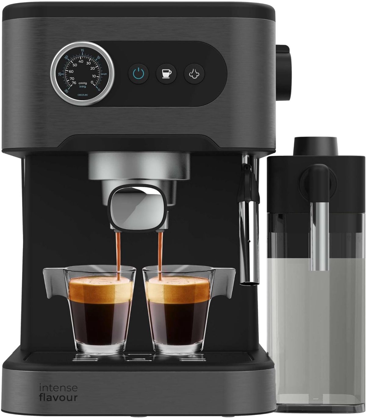 Cecotec Coffee machine, Power Espresso 20 Pro Latte, Pump pressure 20 bar, Built-in milk frother, Semi-automatic, Black, 1350 W
