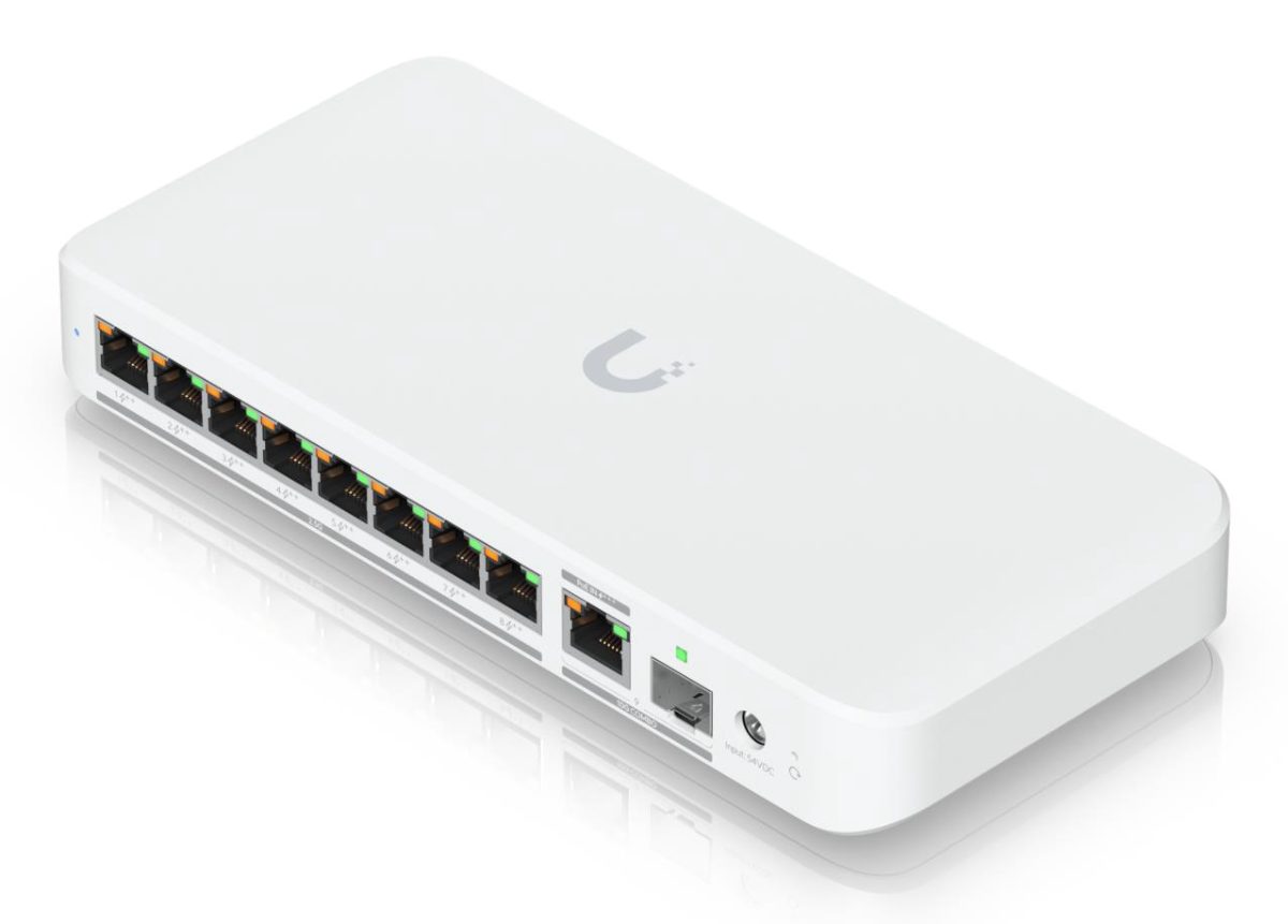 Flexible, 8-port 2.5 GbE PoE++ switch with a 10 GbE RJ45/SFP+ combination uplink port, USW-Flex-2.5G-8-PoE, Managed, Wall-mountable/Desktop