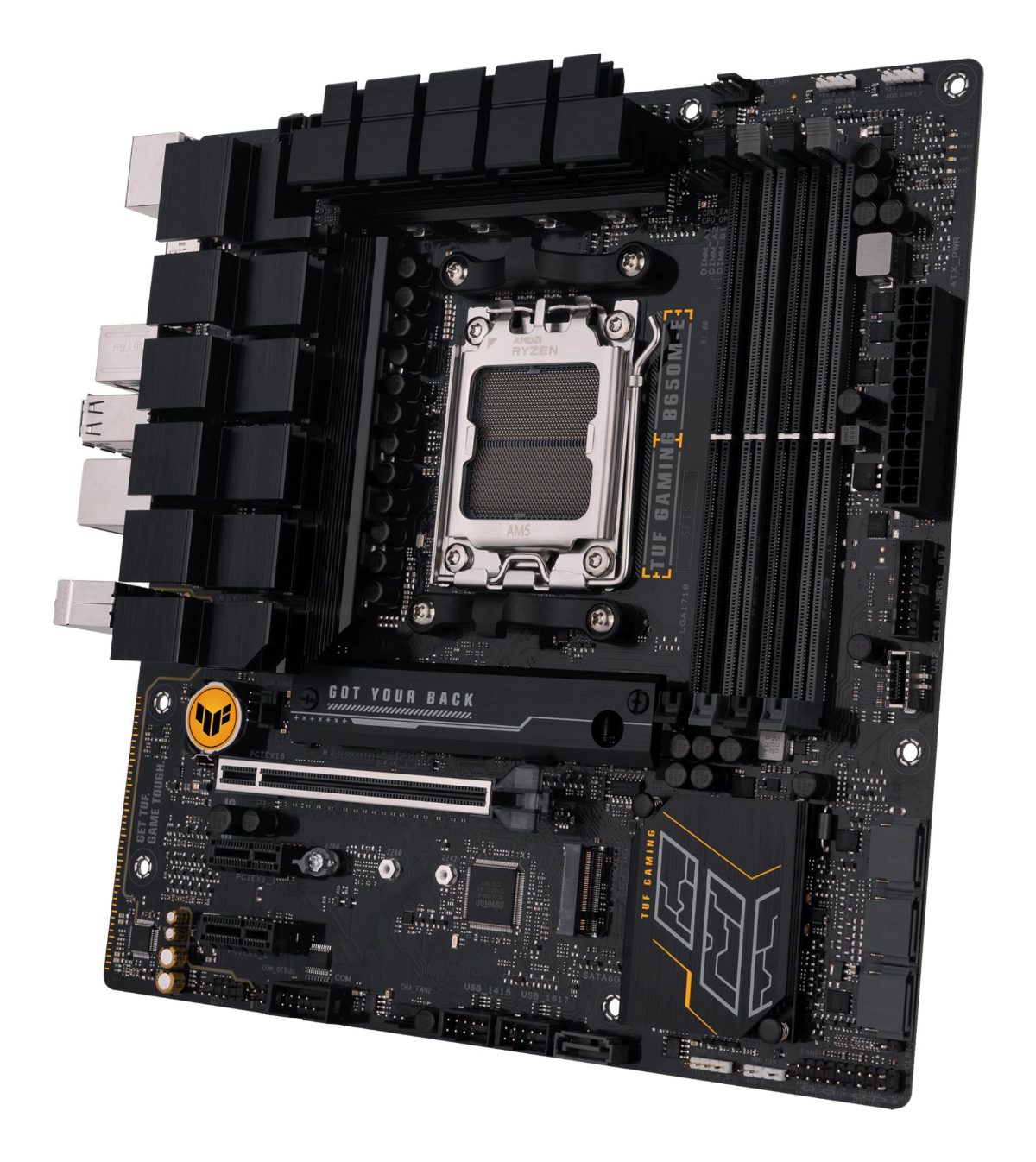 Mainboard, ASUS, AMD B650, SAM5, Micro-ATX, Memory DDR5, Memory slots 4, 2xPCI-Express 4.0 1x, 1xPCI-Express 4.0 16x, 2xM.2, 1xHDMI, 2xDisplayPort, 4xUSB 2.0, 2xUSB 3.2, 2xUSB-C, 1xRJ45, 3xAudio port, TUFGAMINGB650M-E
