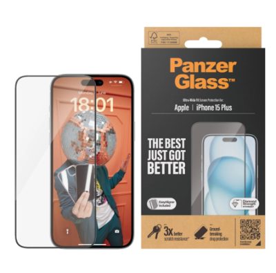 Screen protector, Apple, IPhone 15 Plus, Glass, Transparent, Ultra-wide fit, Scratch resistant, Drop protection, EasyAligner included
