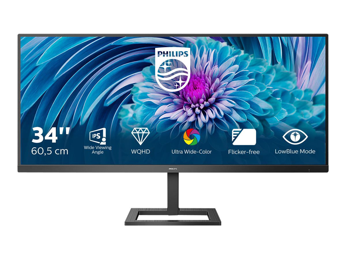 UltraWide LCD monitor, 345E2AE, 34 ", IPS, WQHD, 21:9, 75 Hz, 4 ms, 3440 x 1440 pixels, 300 cd/m², HDMI ports quantity 2, Black