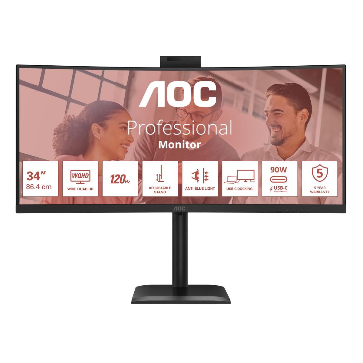 CU34E4CW, 34 ", VA, UWQHD, 120 Hz, 4 ms, 3440 x 1440 pixels, 350 cd/m², HDMI ports quantity 2, Black