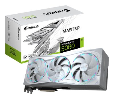 Gigabyte AORUS GeForce RTX 5080 MASTER ICE 16G, NVIDIA, 16 GB, GeForce RTX 5080, GDDR7, HDMI ports quantity 1, PCI-E 5.0, Memory clock speed 2805 MHz