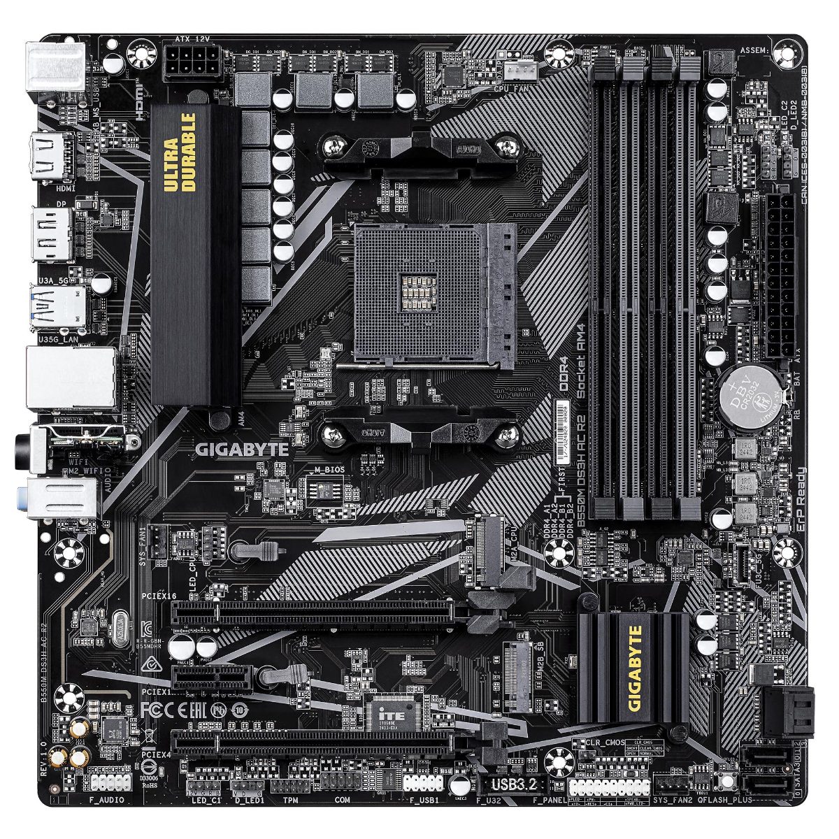 Gigabyte B550M DS3H AC R2, Processor family AMD, Processor socket AM4, DDR4 DIMM, Supported hard disk drive interfaces SATA, M.2, Number of SATA connectors 4