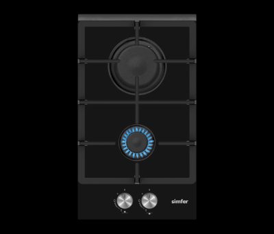 Hob, H3.201.TGRSP, Gas on glass, Number of burners/cooking zones 2, Rotary knobs, Black