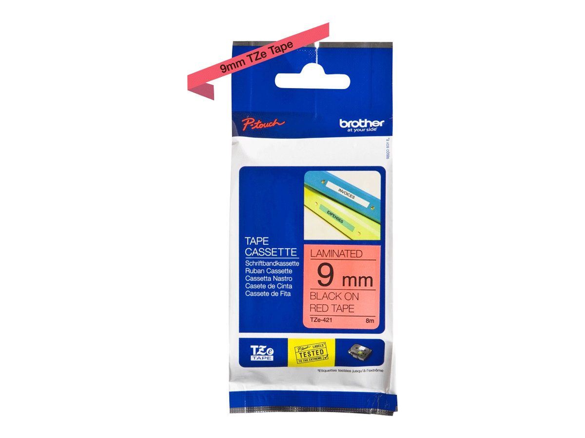 TZe-421 Laminated Tape, Black on Red, TZe, 8 m, 9 cm