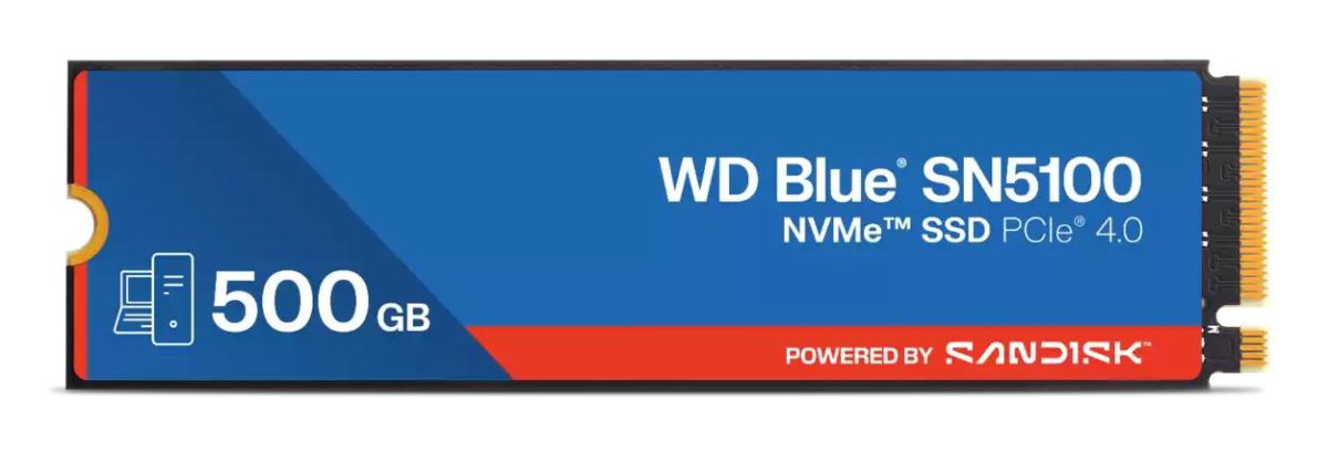 SSD, SANDISK, 300xTBW rating, MTBF 1750000 h, Read speed 6600 MB/s, Write speed 5600 MB/s, NVMe Yes, PCI Express 4.0, M.2, 500 GB, POWERED BY SANDISK, Blue SN5100, WDS500G5B0E-00CPE0