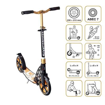 Six Degrees Aluminium Scooter skrejritenis 230/215 mm, zelta