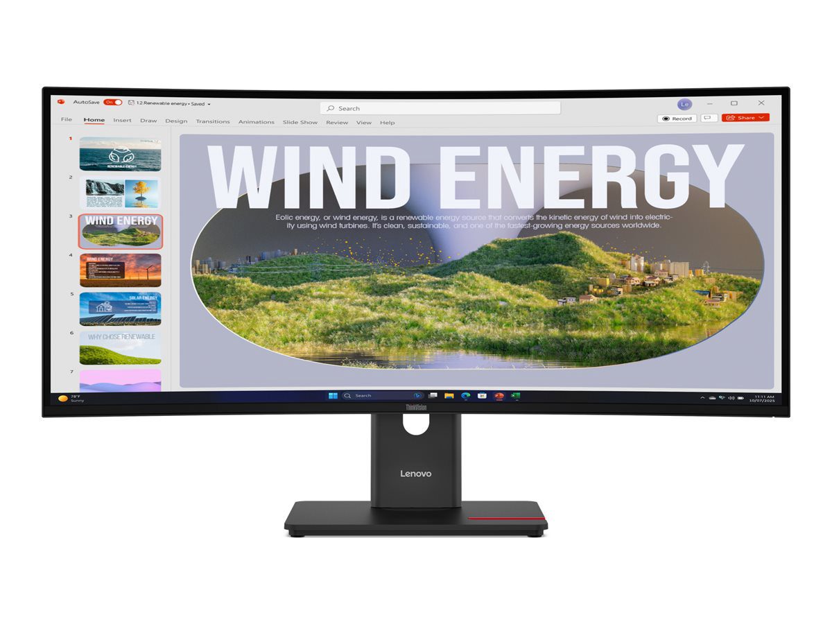ThinkVision, T34WD-40, 34 ", VA, 21:9, 120 Hz, 4 ms, 3440 x 1440 pixels, 300 cd/m², HDMI ports quantity 1, Eclipse black, Warranty 36 month(s)