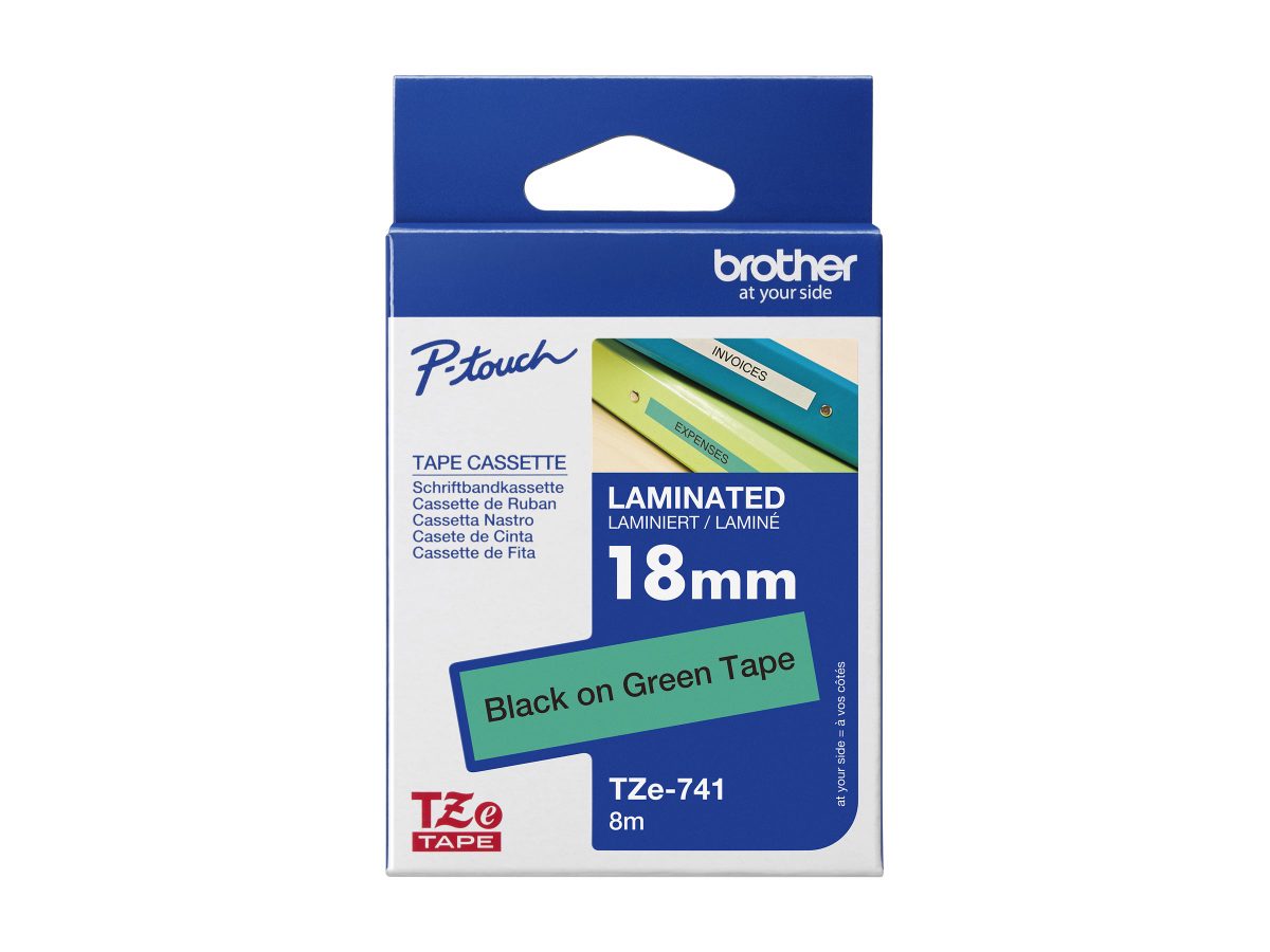 Brother TZ-E741, 18mm black on green tape, Brother