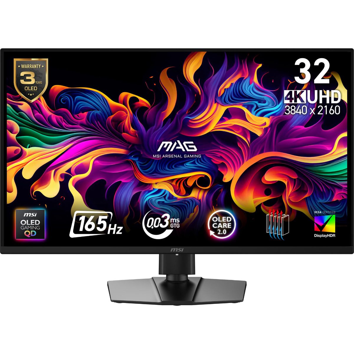 Monitor, MSI, 31.5 ", 3840 x 2160 pixels, 4K Ultra HD, Native aspect ratio 16:9, QD-OLED, Flat, MAG322UPQD-OLEDE16