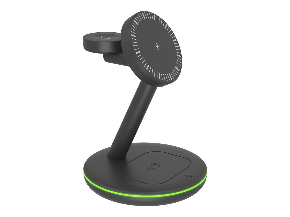 Raidsonic 3 in 1 wireless charging stand, magnetic, for mobile phone, earpods and smartwatch, Plastic, Icy Box IB-SH102-CH