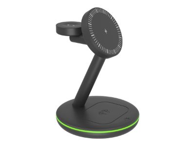 Raidsonic 3 in 1 wireless charging stand, magnetic, for mobile phone, earpods and smartwatch, Plastic, Icy Box IB-SH102-CH
