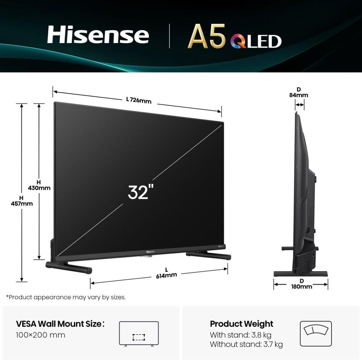 TV Set, HISENSE, 32 ", Full HD, 1920 x 1080 pixels, Flat, 16:9, QLED, 32A5Q