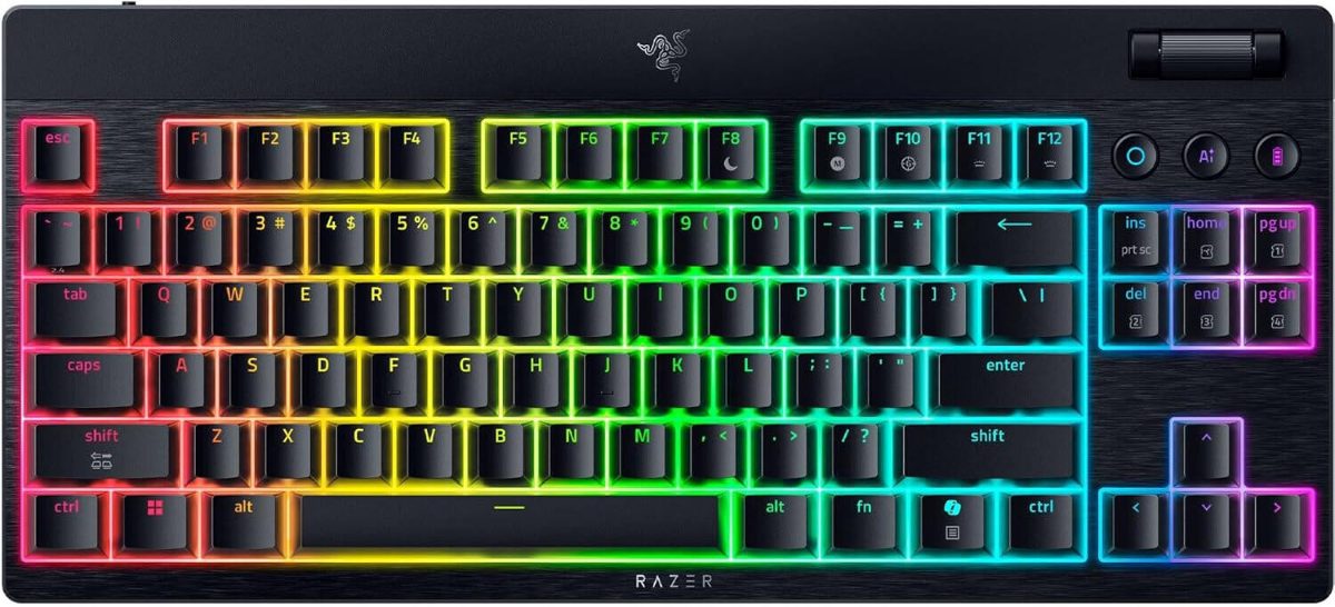 BlackWidow V4 Low-Profile Tenkeyless HyperSpeed, Keyboard, Wireless, US, Bluetooth, Green Switches, Black