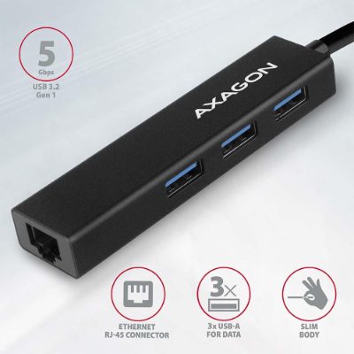AXAGON SuperSpeed USB-A Hub and Gigabit LAN, HMA-GL3A