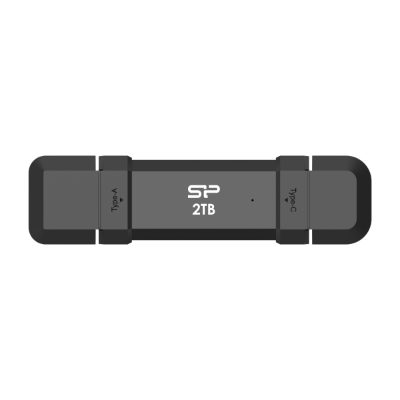 Silicon Power Portable External SSD, DS72, 2000 GB, USB Type-A/USB Type-C 3.2 Gen 2, Black