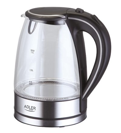 Kettle, AD 1225, Standard, 2000 W, 1.7 L, Glass, 360° rotational base, Stainless steel/Transparent