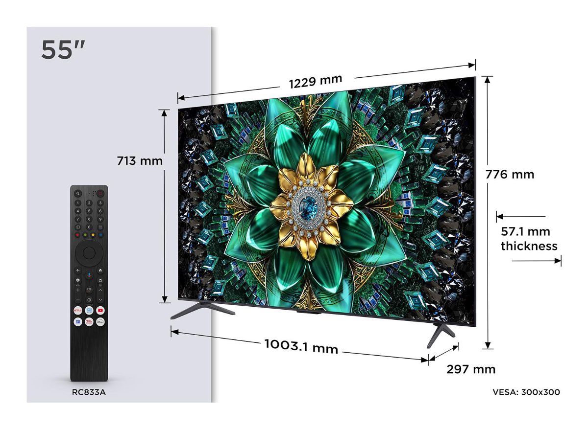TV Set, TCL, 55 ", 4K Ultra HD, 3840 x 2160 pixels, Flat, 16:9, QD-Mini LED, 55Q6C
