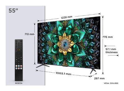 TV Set, TCL, 55 ", 4K Ultra HD, 3840 x 2160 pixels, Flat, 16:9, QD-Mini LED, 55Q6C