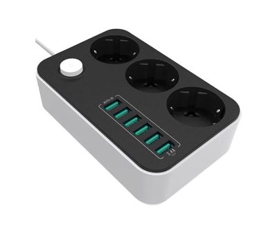 10 A, Power Socket :3 EU plugs/6USB Blac, CW-CHE36B, Black, 1.8 m