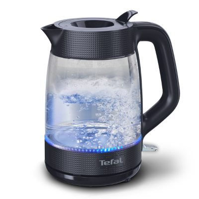 TEFAL Kettle, KO2G08E0, 2000 W, Electric, 1.7 L, Heat-resistant glass, 360° rotational base, Black/Transparent