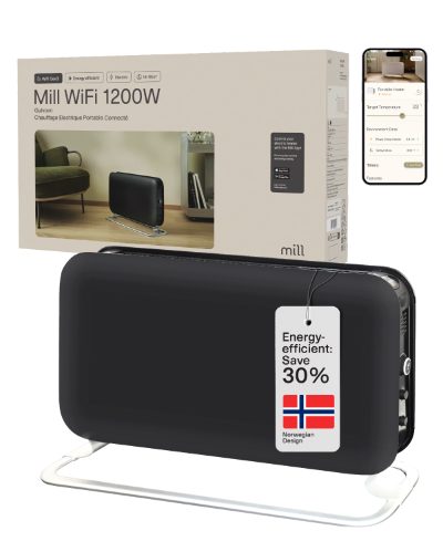 Mill CO1200WIFI3BLACK GEN3 Convection Heater, 1200W, Steel fronts, LED display, Black, Mill, Heater, CO1200WIFI3BLACK GEN3, Convection Heater, 1200 W, Black