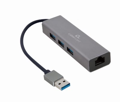USB AM Gigabit network adapter with 3-port USB 3.0 hub, A-AMU3-LAN-01