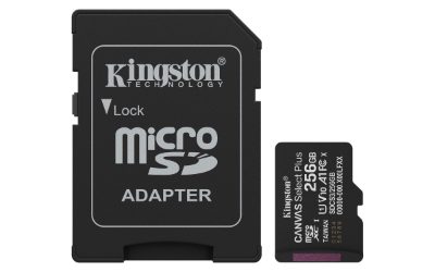 Kingston Canvas Select Plus, 256 GB, microSD, Flash memory class Class 10, UHS-I, U1/U3, video class 10/30, A1