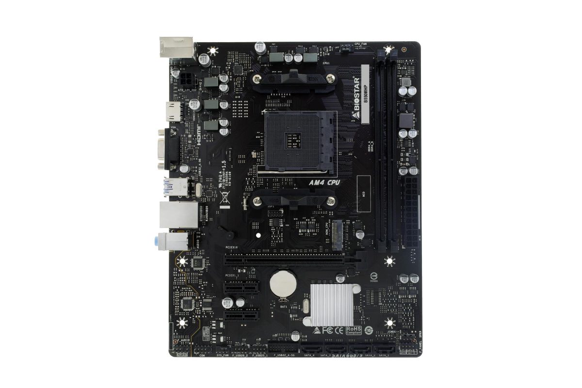Mainboard, BIOSTAR, AMD B550, SAM4, Micro-ATX, Memory DDR4, Memory slots 2, 2xPCI-Express 3.0 1x, 1xPCI-Express 3.0 16x, 1xPCI-Express 4.0 16x, 1xM.2, 1x15pin D-sub, 1xHDMI, 8xUSB 2.0, 4xUSB 3.2, 1xPS/2, 1xRJ45, 3xAudio port, B550MHP