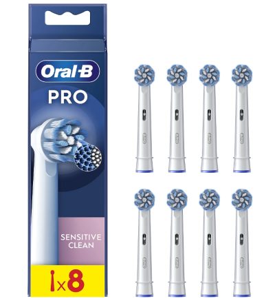 Replaceable toothbrush heads, EB60X-8 Sensitive Clean Pro, Heads, For adults, Number of brush heads included 8, White