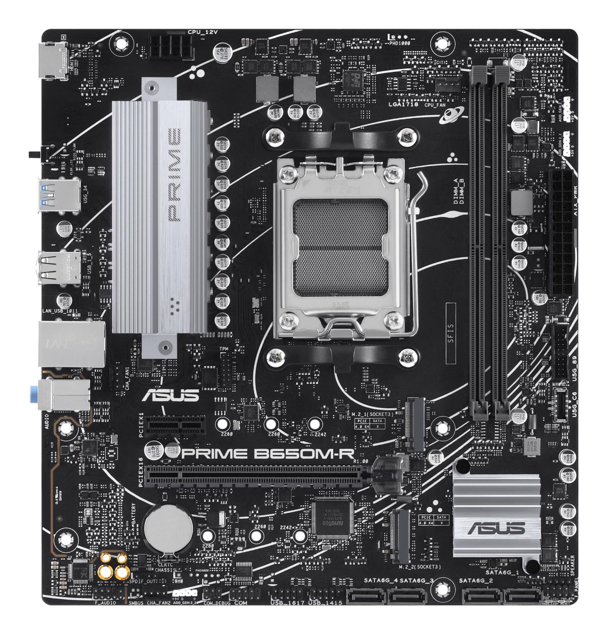 Mainboard, ASUS, AMD B650, SAM5, Micro-ATX, Memory DDR5, Memory slots 2, 1xPCI-Express 4.0 1x, 2xPCI-Express 4.0 16x, 2xM.2, 1xHDMI, 4xUSB 2.0, 2xUSB 3.2, 1xRJ45, 3xAudio port, PRIMEB650M-R