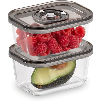 Glass Vacuum Containers with Plastic Lid (2 pcs), VacuBoxx Eco-Duo S, Transparent