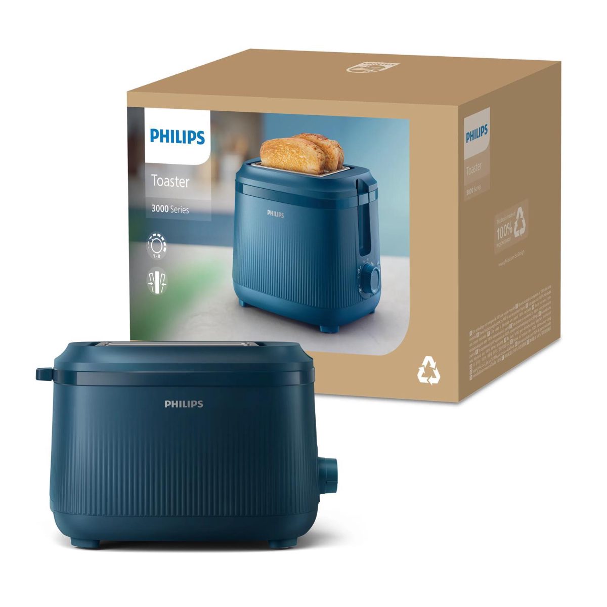 PHILIPS 3000. Sērijas Basic tosteris, 900W, zils