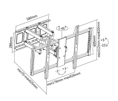 Wall Mount, 60-100-EA, 60-100 ", Maximum weight (capacity) 80 kg, Black