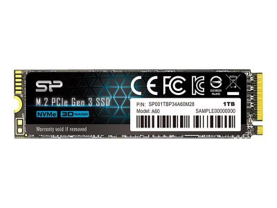 SSD, P34A60, 1000 GB, SSD form factor M.2 2280, Solid-state drive interface PCIe Gen3x4, Read speed 2200 MB/s, Write speed 1600 MB/s