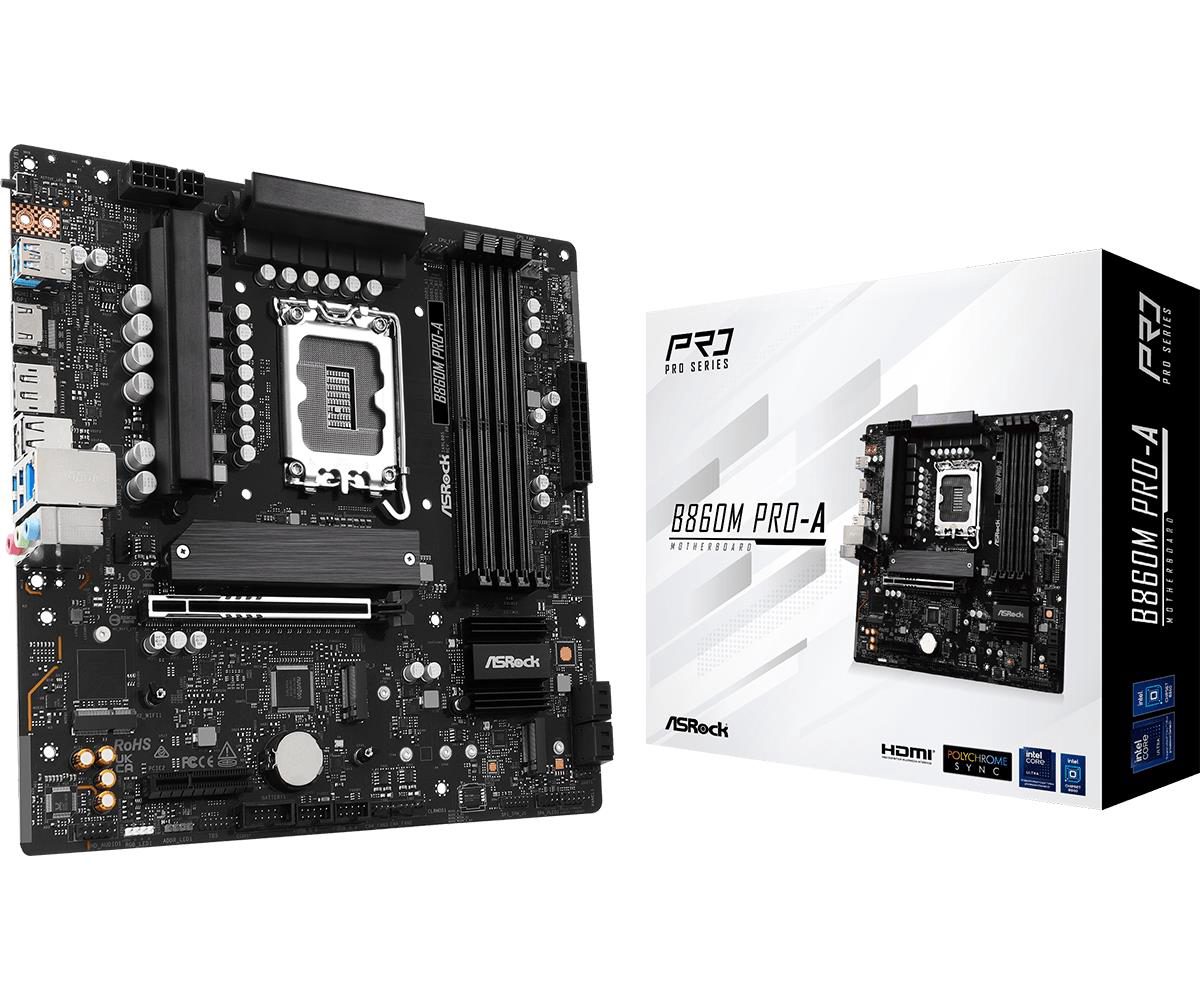 Mainboard, ASROCK, Intel B860, LGA 1851 (Socket V1), micro ATX, RAM DDR5-SDRAM, 4xSlots, 3xNumber of M.2 (M) slots, B860MPRO-A