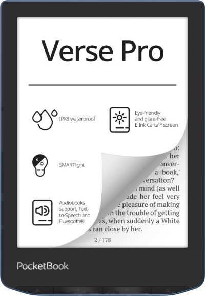E-Reader, POCKETBOOK, Verse Pro, 6", 1072x1448, 1xUSB-C, Wireless LAN, Bluetooth, Azure, PB634-A-WW