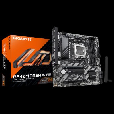 Gigabyte B840M DS3H WIFI6 (rev. 1.1), Processor family AMD, Processor socket AM5, DDR5, Supported hard disk drive interfaces SATA, M.2, Number of SATA connectors 4