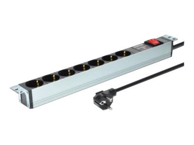 1U Aluminum PDU, rackmountable, 7x safety outlet 16A Plug, 250VAC 50/60Hz, switch, surge protection, DN-95407