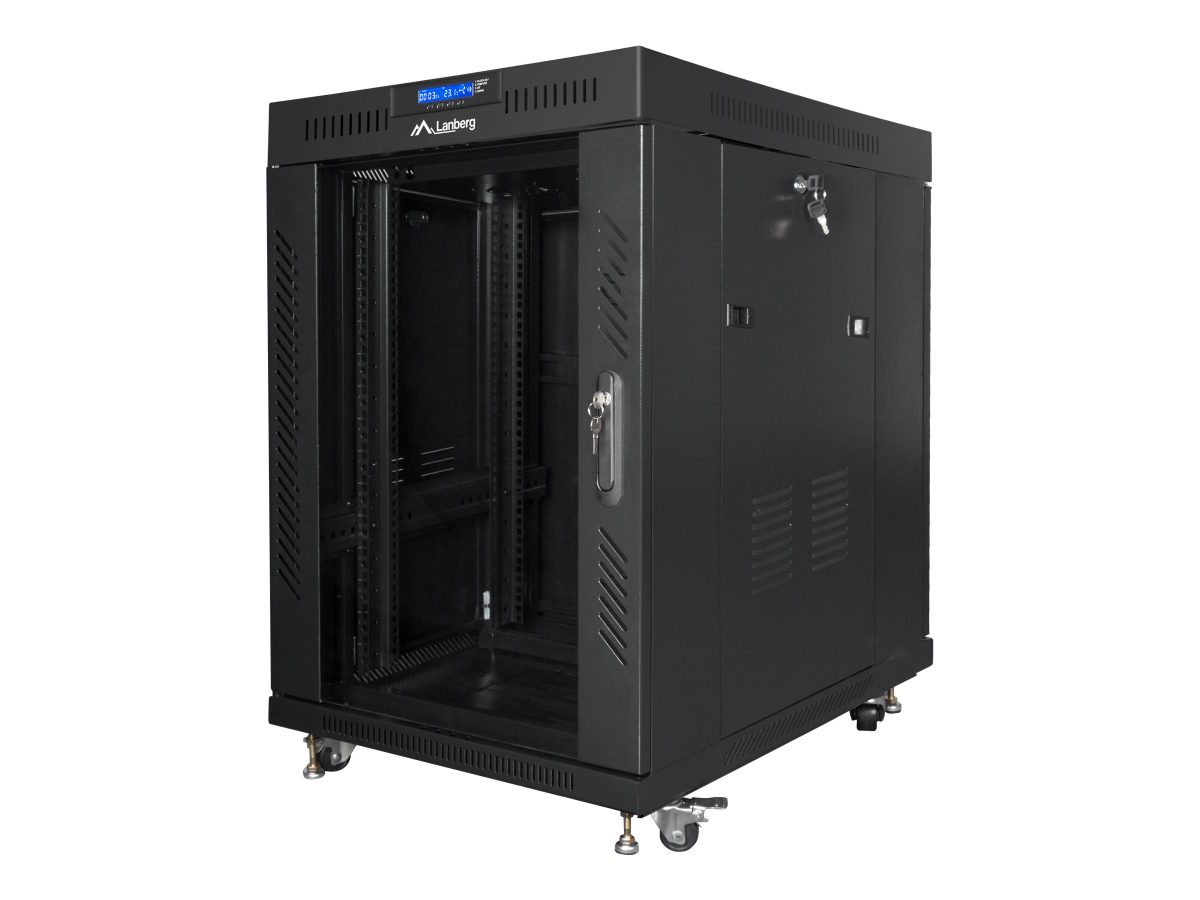 Rack cabinet 19" free-standing 15U/600x800 (flat pack) with glass door, LCD, FF01-6815-12BL, Black