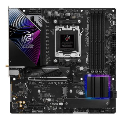 Mainboard, ASROCK, AMD B850, SAM5, Micro-ATX, Memory DDR5, Memory slots 4, 1xHDMI, 1xDisplayPort, 1xAudio-In, 1xAudio-Out, 1xMicrophone, 4xUSB 2.0, 3xUSB 3.2, 1xUSB-C, 1xRJ45, B850MRIPTIDEWIFI